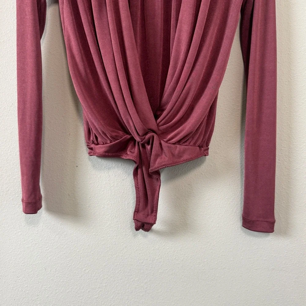 Free People Turnt Bodysuit Maroon Plunging‎ V-Neck Long Sleeve Draped Wrap Top S